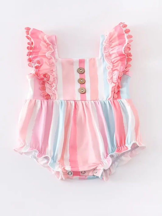 New Colored Stripe Ruffle Baby Romper